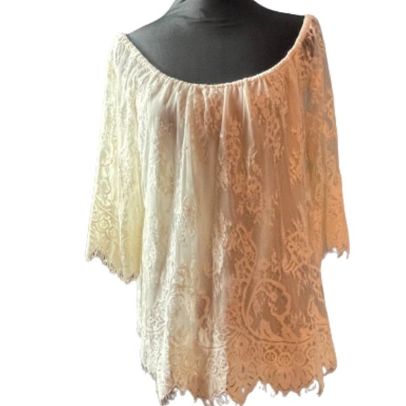 Rickie Freeman For Teri Jon Women's Off-The-Shoulder Lace Blouse Ivory Size 12 - Picture 5 of 14